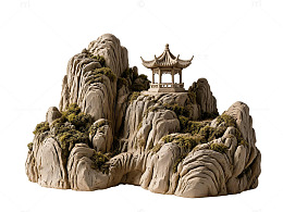 陶瓷风山水亭台微景观设计素材