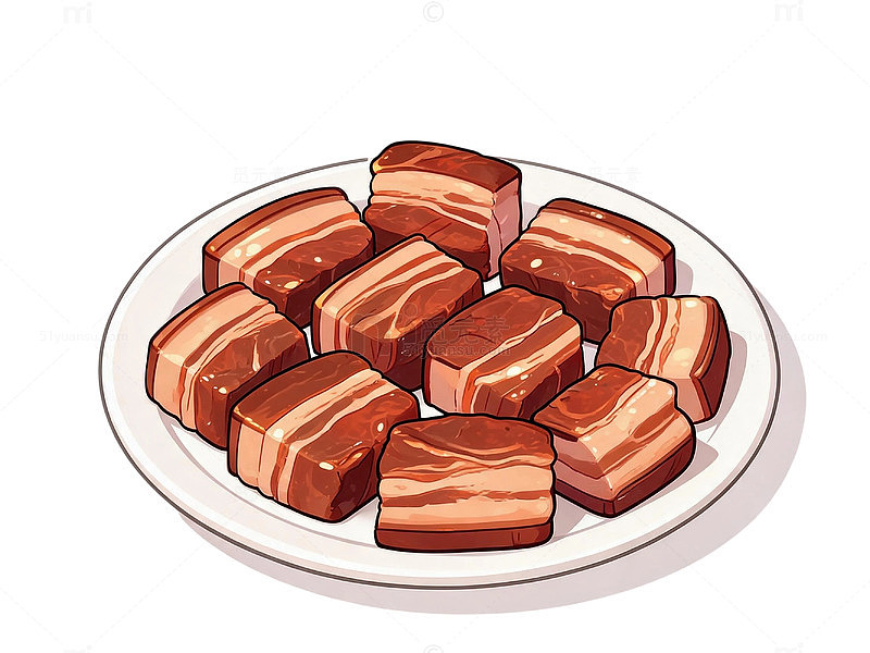 卡通风格红烧肉美食插画设计素材