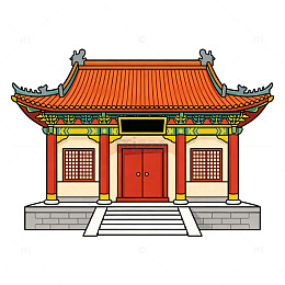 卡通风格中式古建筑插画免扣设计素材
