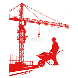 剪影风建筑工地工人推车设计素材