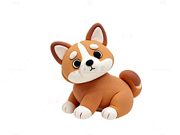 卡通风格可爱柯基犬3D模型设计素材