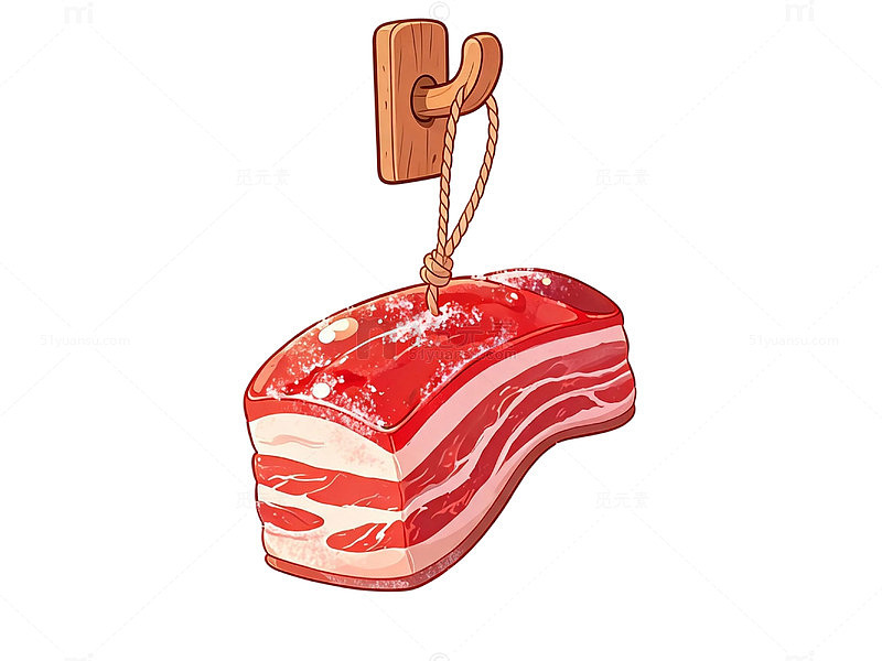 卡通风格悬挂五花肉插画设计素材