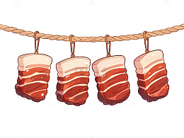 卡通风悬挂五花肉手绘美食设计素材