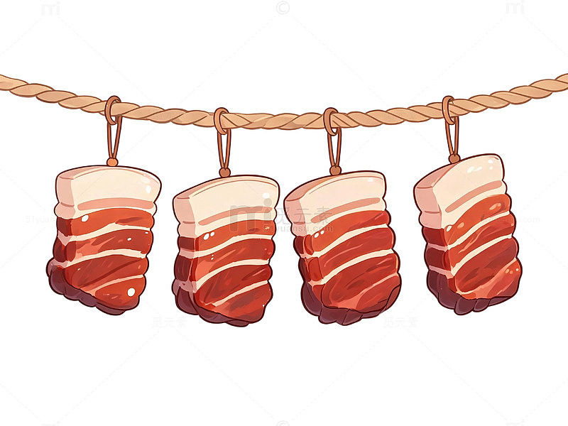 卡通风悬挂五花肉手绘美食设计素材