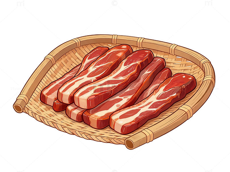 卡通风格烤肉条竹盘插画设计素材