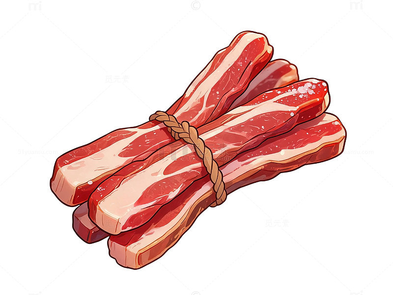 卡通风格培根肉条手绘插画素材