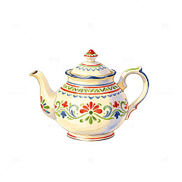 手绘风彩绘茶壶陶瓷器皿设计素材