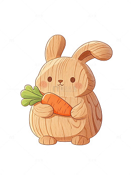 木纹风可爱兔子胡萝卜插画素材