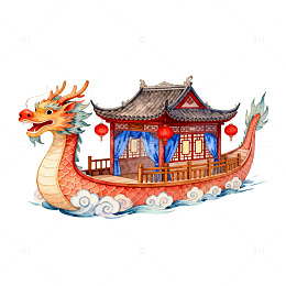 手绘风龙舟建筑插画设计素材