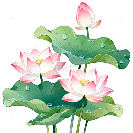 插画风荷花池塘手绘莲花设计素材