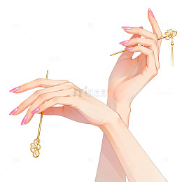 插画风精致手部金色钥匙设计素材
