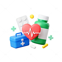扁平风医疗健康急救箱设计素材