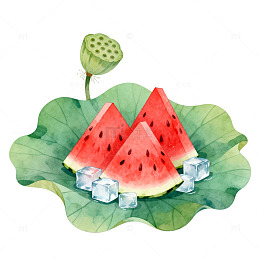 水彩风夏日清凉西瓜冰块设计素材
