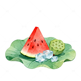 水彩风夏日清凉西瓜冰块设计素材