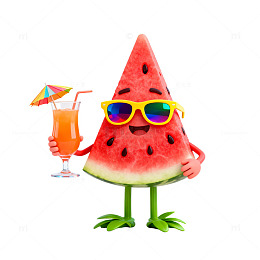 3D卡通西瓜饮料夏日插画素材