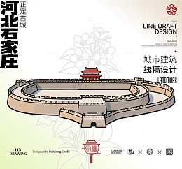 河北石家庄城市地标矢量建筑线描正定古城