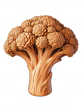 木纹风格西兰花雕刻插画设计素材