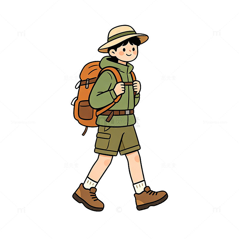 卡通风格徒步旅行者插画设计素材
