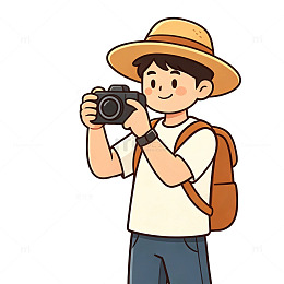 卡通风旅行摄影男孩插画设计素材