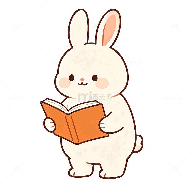 可爱风小兔子读书卡通插画设计素材