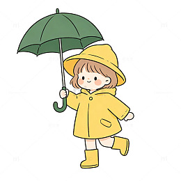 卡通风雨中女孩撑伞插画免扣元素设计素材