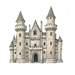 手绘风童话城堡建筑插画素材