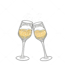 手绘风香槟碰杯庆祝插画设计素材