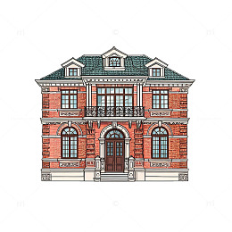 手绘卡通风欧式建筑插画设计素材