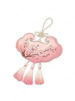 手绘风樱花香囊插画设计素材