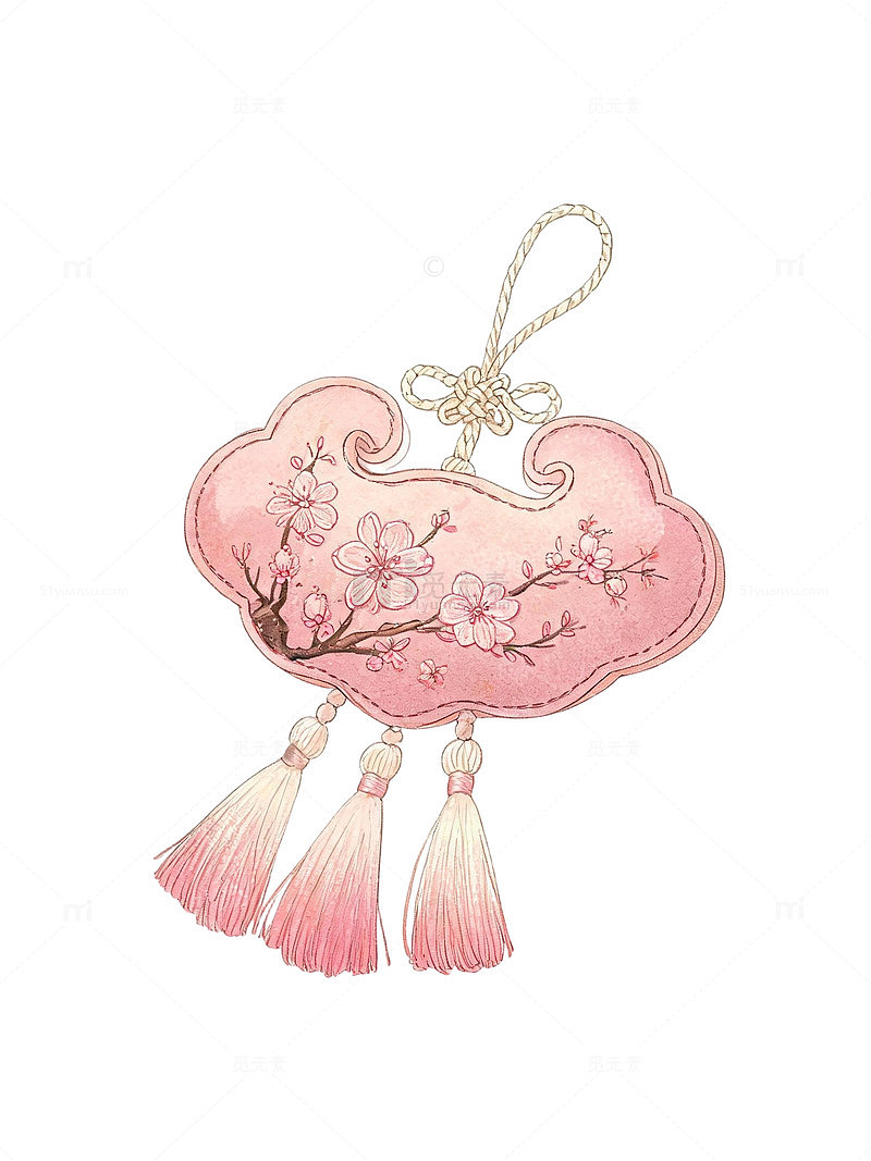 手绘风樱花香囊插画设计素材
