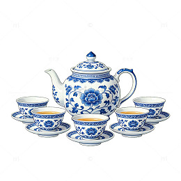 青花瓷风茶具套装设计素材