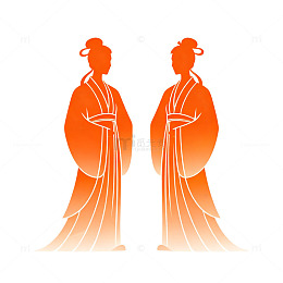 剪影风古代仕女对称人物设计素材