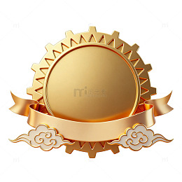 金色立体徽章齿轮云纹设计素材