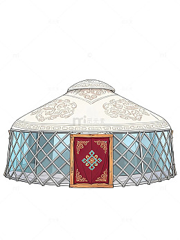 蒙古包传统建筑设计插画风素材