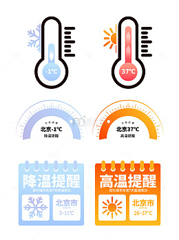 扁平风天气温度提醒图标设计素材