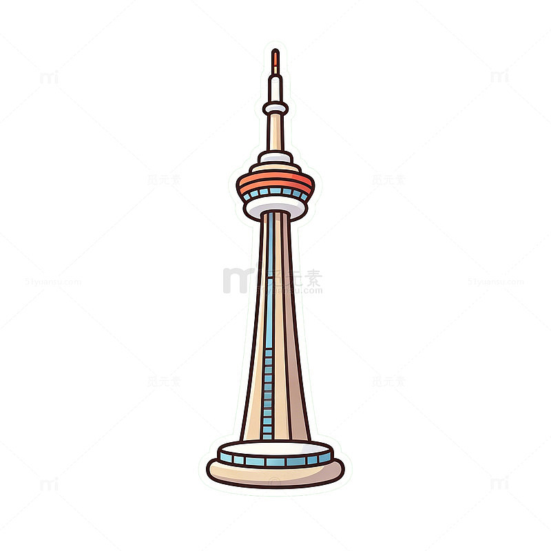卡通风加拿大国家电视塔插画设计素材