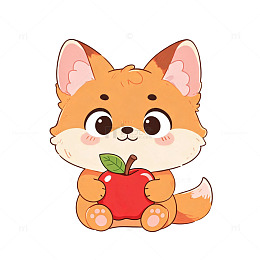 卡通风可爱小狐狸抱苹果设计素材