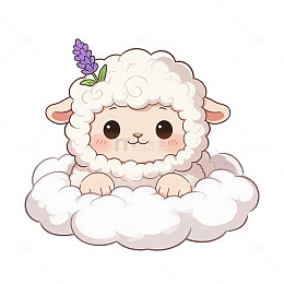 卡通风可爱小羊云朵插画设计素材