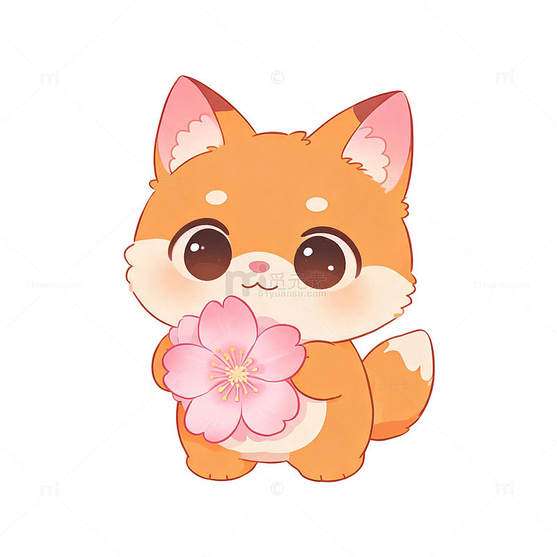 卡通风可爱小狐狸樱花手绘设计素材