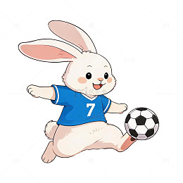 卡通风兔子踢足球插画设计素材