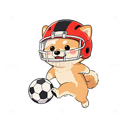 卡通风柴犬踢足球插画设计素材