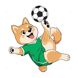 卡通风柴犬踢足球插画素材设计