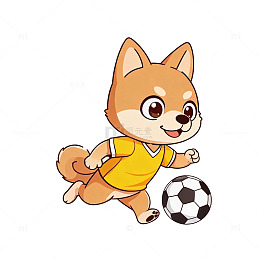 卡通风小狗踢足球矢量插画素材