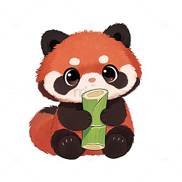 卡通风格小熊猫吃竹子插画设计素材