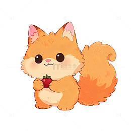 卡通风格可爱小狐狸草莓插画设计素材
