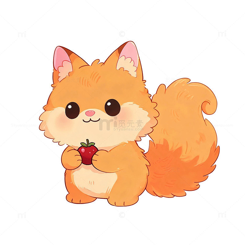 卡通风格可爱小狐狸草莓插画设计素材