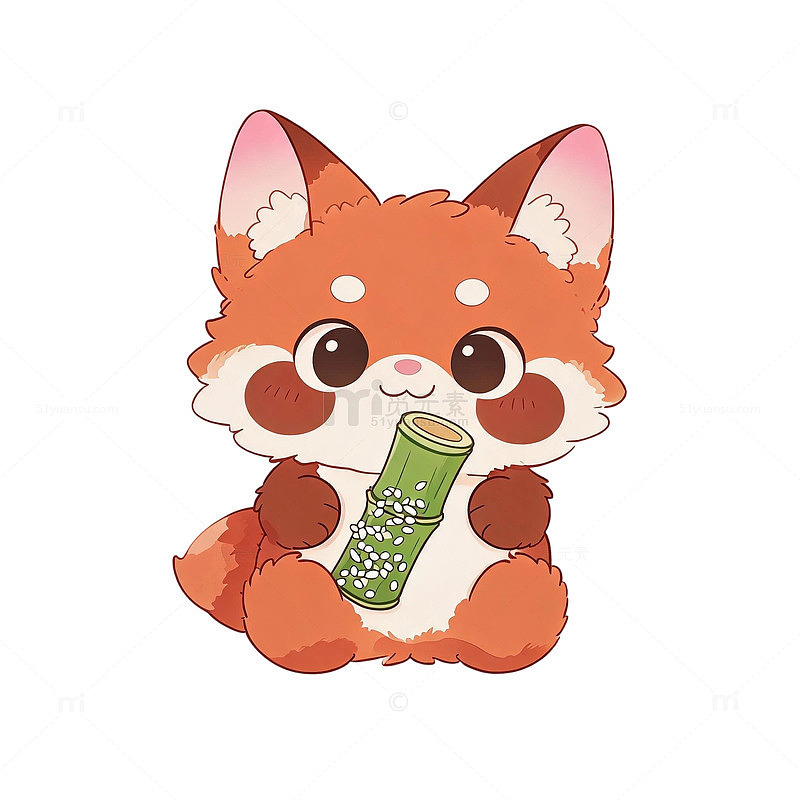 卡通风格可爱小狐狸手持竹筒设计素材