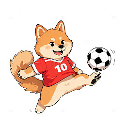 卡通风柴犬踢足球矢量素材