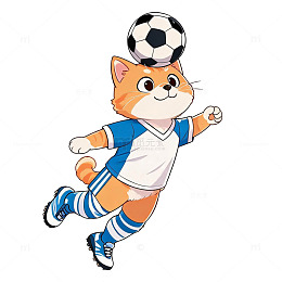 卡通风踢足球小猫插画设计素材