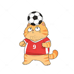 卡通风足球猫运动插画设计素材